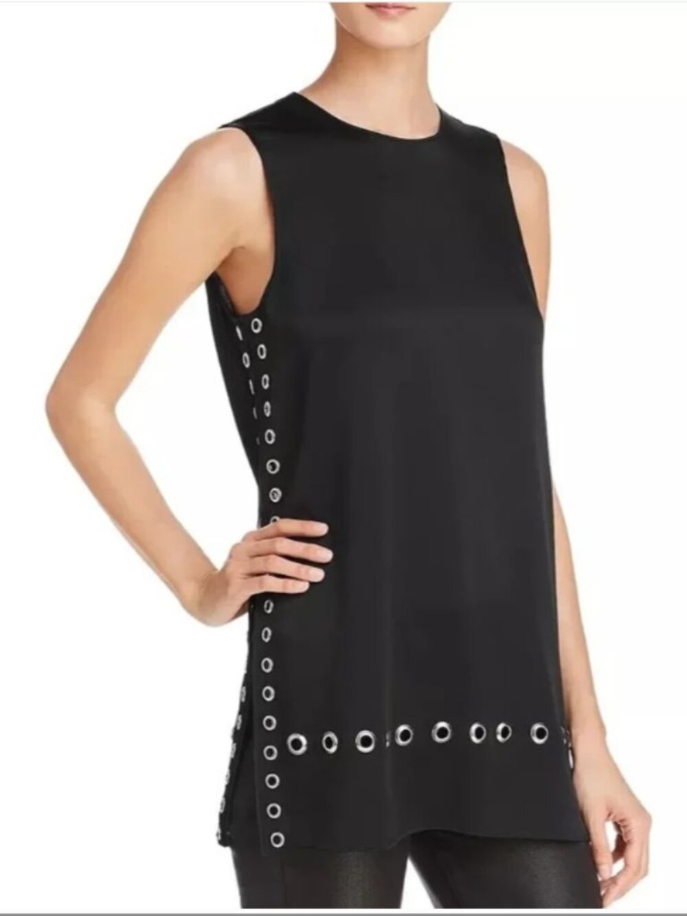 Elizabeth and James Black Sleeveless Top with Silver Gromet Detail Size XS
